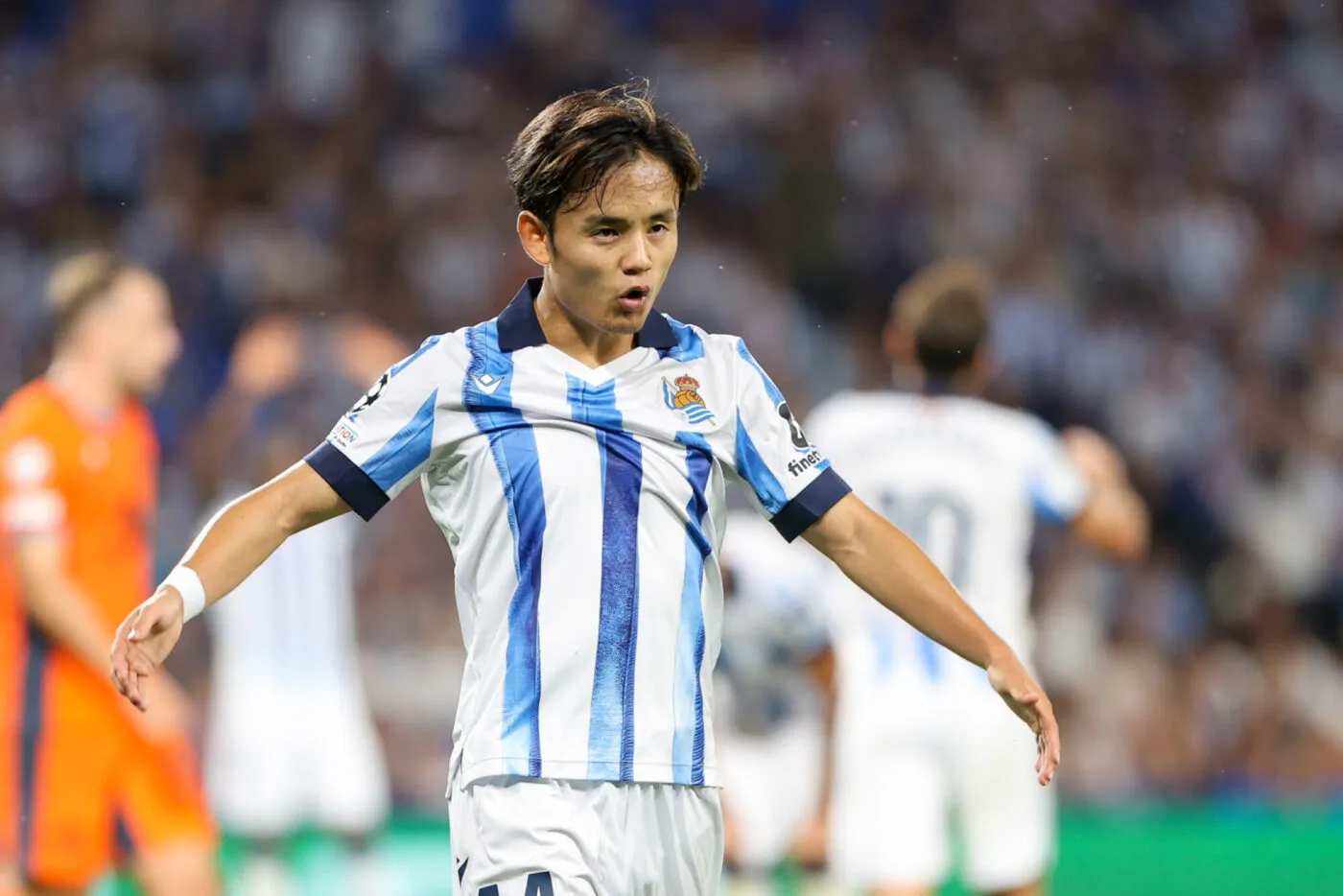 San Sebastian, Spainen, 31.03.2023: Takefusa Kubo (Real Sociedad) gestikuliert, gestik waehrend des Spiels der UEFA Champions League 2023/2024 - Group D zwischen Real Sociedad vs FC Internazionale im REALE ARENA am 31. March 2023 in San Sebastian, Spainen. (Foto von Juan Lazkano/DeFodi Images) San Sebastian, Spain, 31.03.2023: Takefusa Kubo (Real Sociedad) gestures during the UEFA Champions League 2023/2024 - Group D match between Real Sociedad vs FC Internazionale at REALE ARENA on March 31, 2023 in San Sebastian, Spain. (Photo by Juan Lazkano/DeFodi Images) - Photo by Icon sport