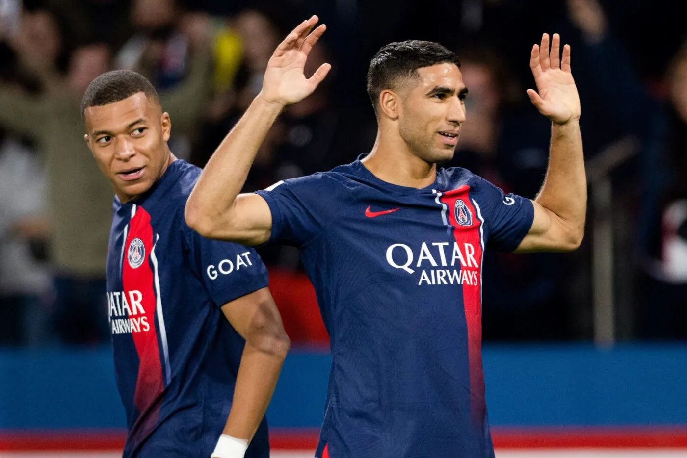 PARIS, FRANCE - SEPTEMBER 24: Achraf Hakimi of PSG celebrates after scoring his team's first goal during the Ligue 1 Uber Eats match between Paris Saint-Germain and Olympique de Marseille at Parc des Princes on September 24, 2023 in Paris, France. (Photo by Tnani Badreddine/DeFodi Images) - Photo by Icon sport