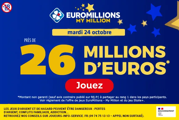 EuroMillions mardi 24 octobre 2023 : 26 millions d’euros à gagner !