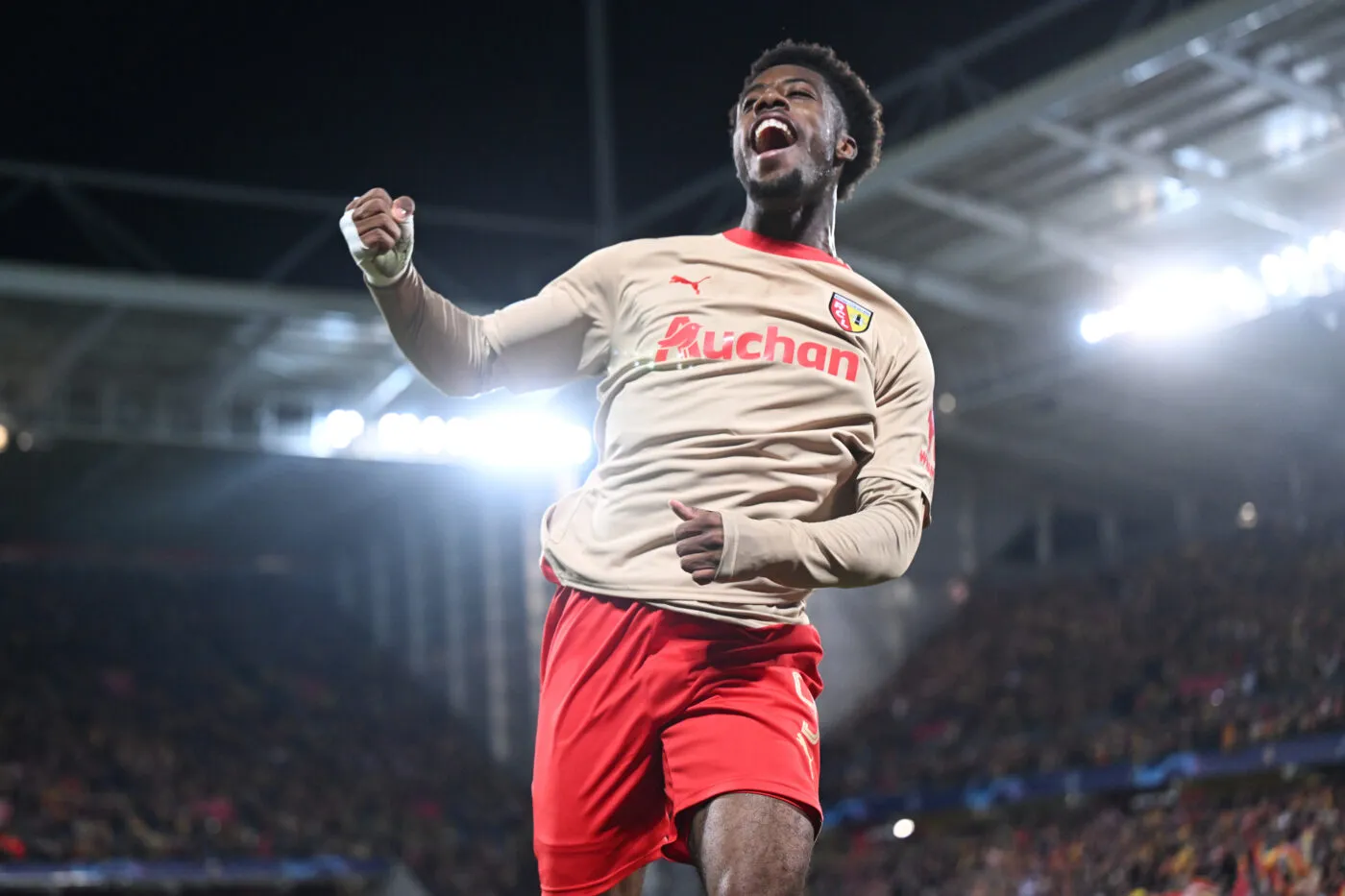 09 Elye WAHI (rcl) during the UEFA Champions League Group B match between Racing Club de Lens and Philips Sport Vereniging at Stade Felix Bollaert on October 24, 2023 in Lens, France. (Photo by Anthony Bibard/FEP/Icon Sport)
