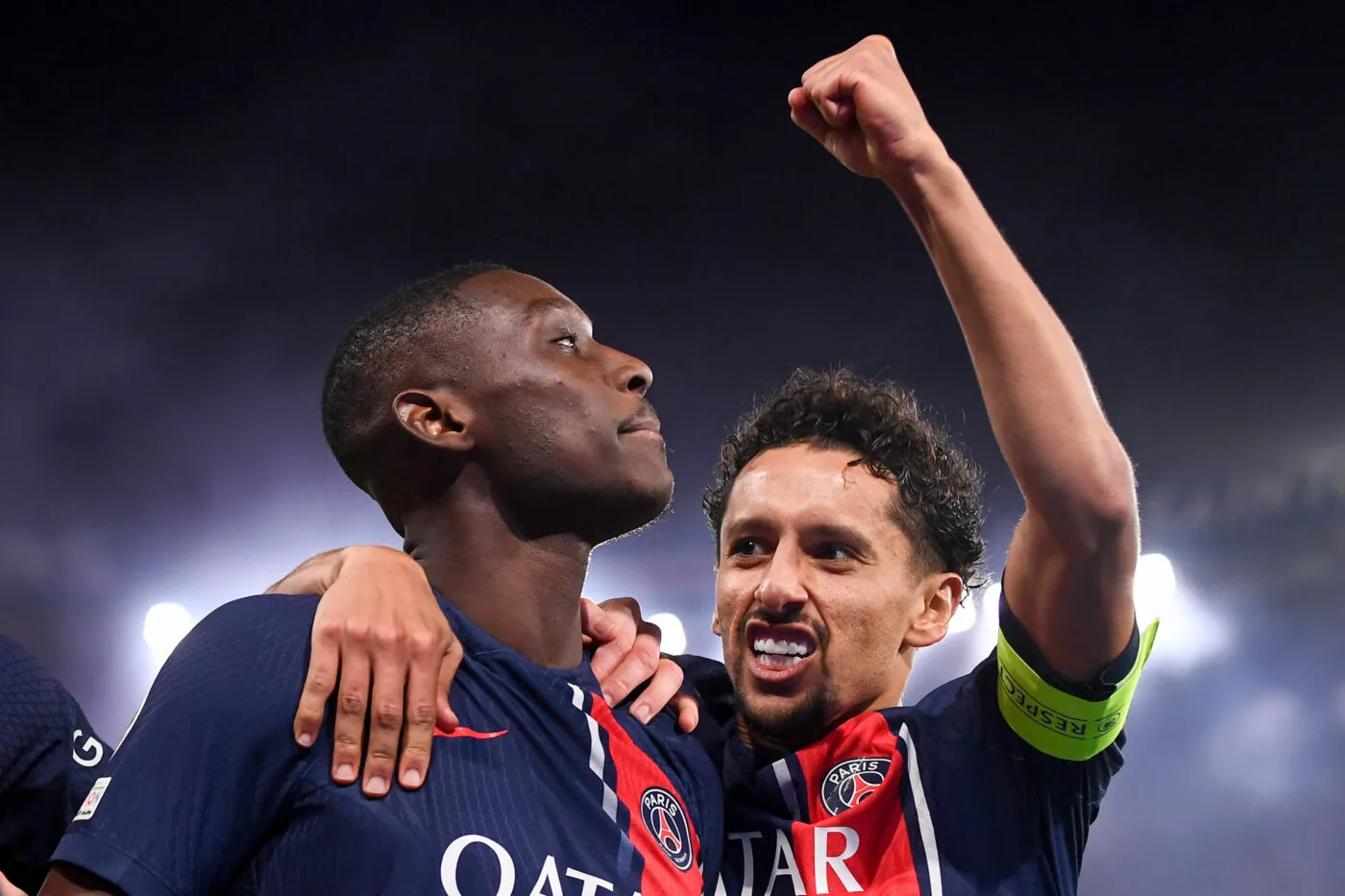 23 Randal KOLO MUANI (psg) - 05 MARQUINHOS (psg) during the UEFA Champions League Group F match between Paris Saint-Germain and AC Milan at Parc des Princes on October 25, 2023 in Paris, France. (Photo by Philippe Lecoeur/FEP/Icon Sport)