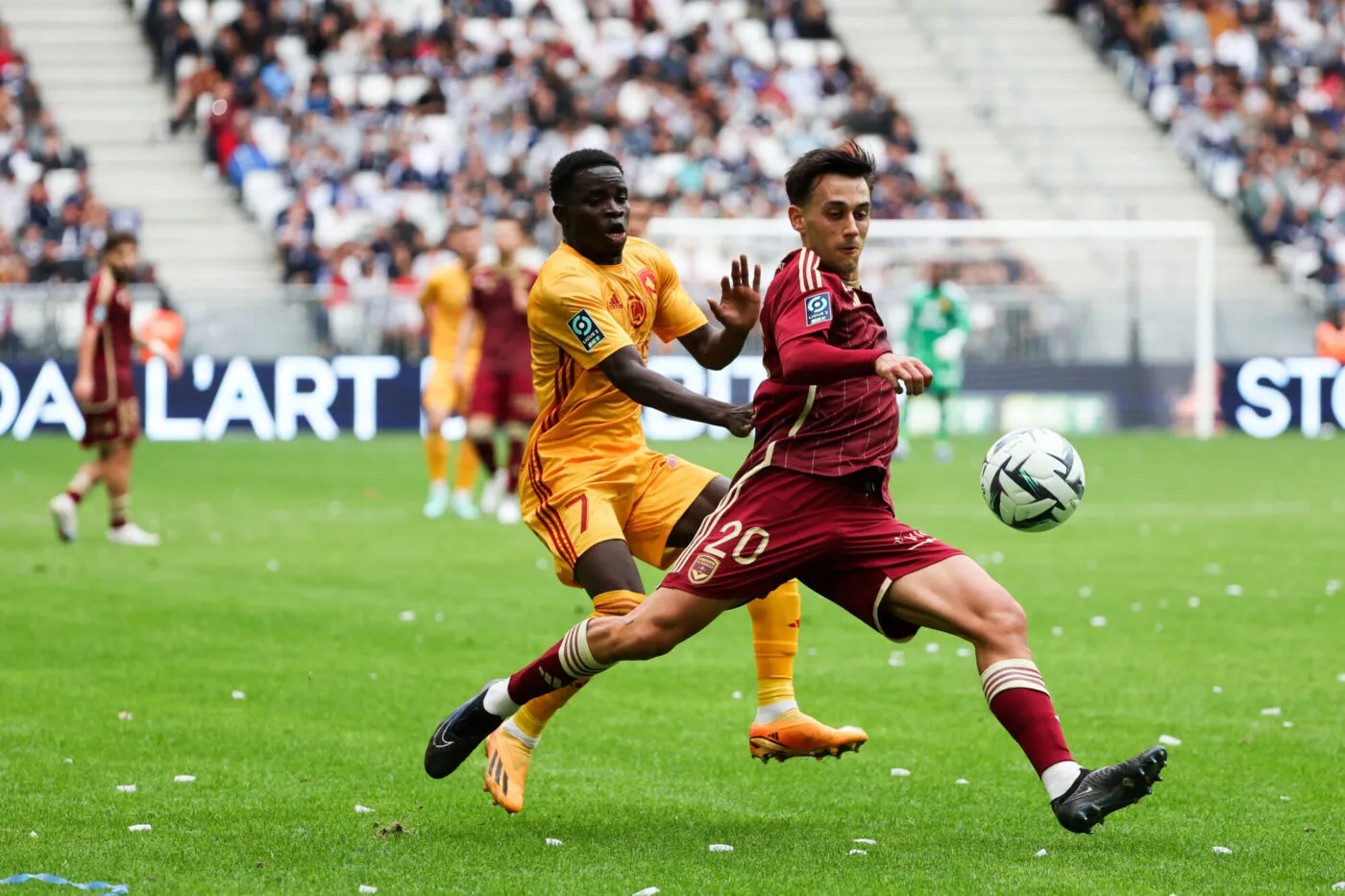 07 Wilitty YOUNOUSSA (raf) - 20 Pedro DIAZ FANJUL (fcgb) during the Ligue 2 BKT match between Football Club des Girondins de Bordeaux and Rodez Aveyron Football at Stade Matmut Atlantique on October 28, 2023 in Bordeaux, France. (Photo by Romain Perrocheau/FEP/Icon Sport)