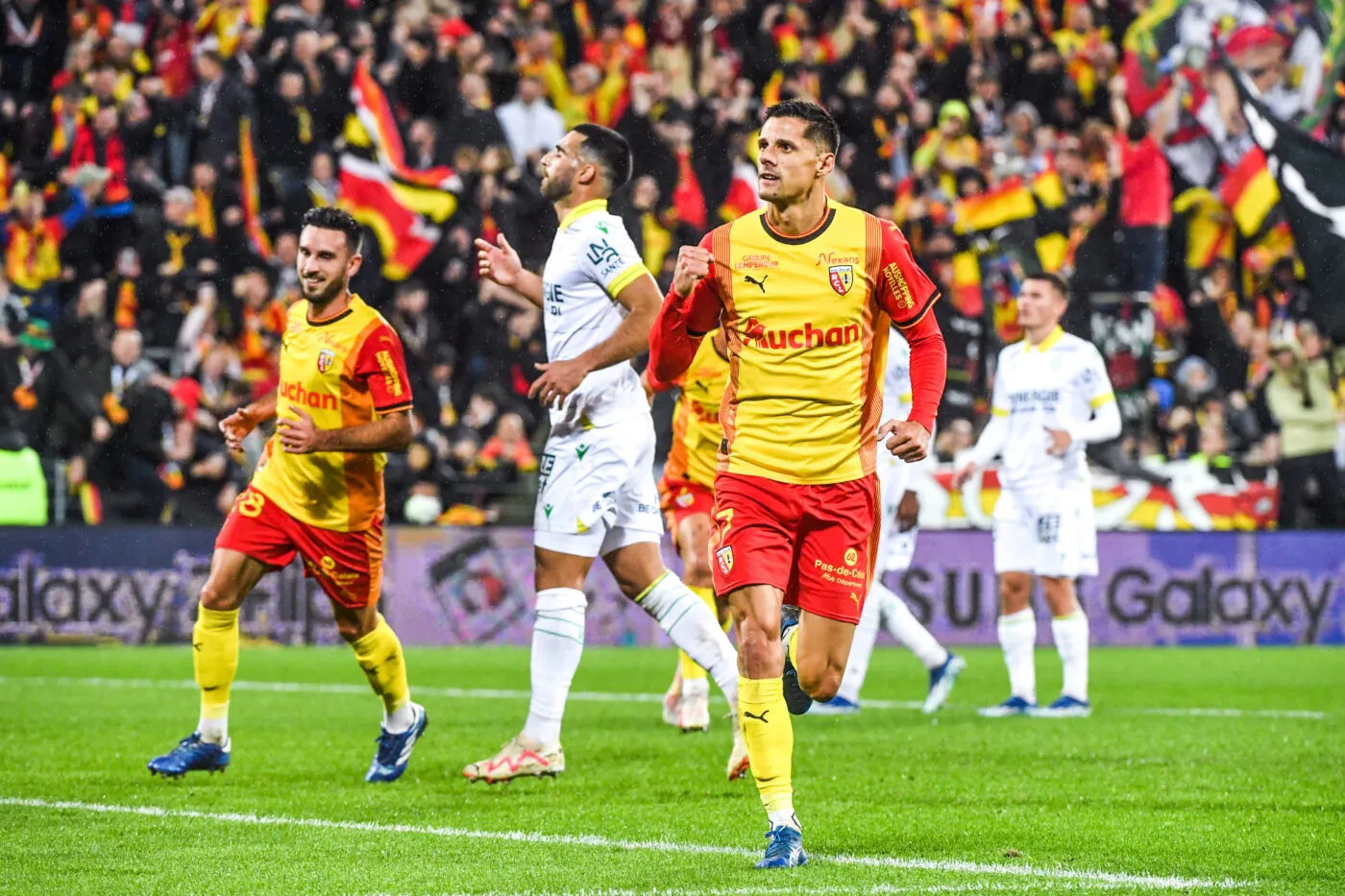 Florian SOTOCA of Lens celebrates his goal during the Ligue 1 Uber Eats match between Racing Club de Lens and Football Club de Nantes at Stade Bollaert-Delelis on October 28, 2023 in Lens, France. (Photo by Daniel Derajinski/Icon Sport)