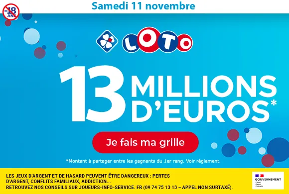 Loto du samedi 11 novembre 2023 : 13 millions d&rsquo;euros à gagner