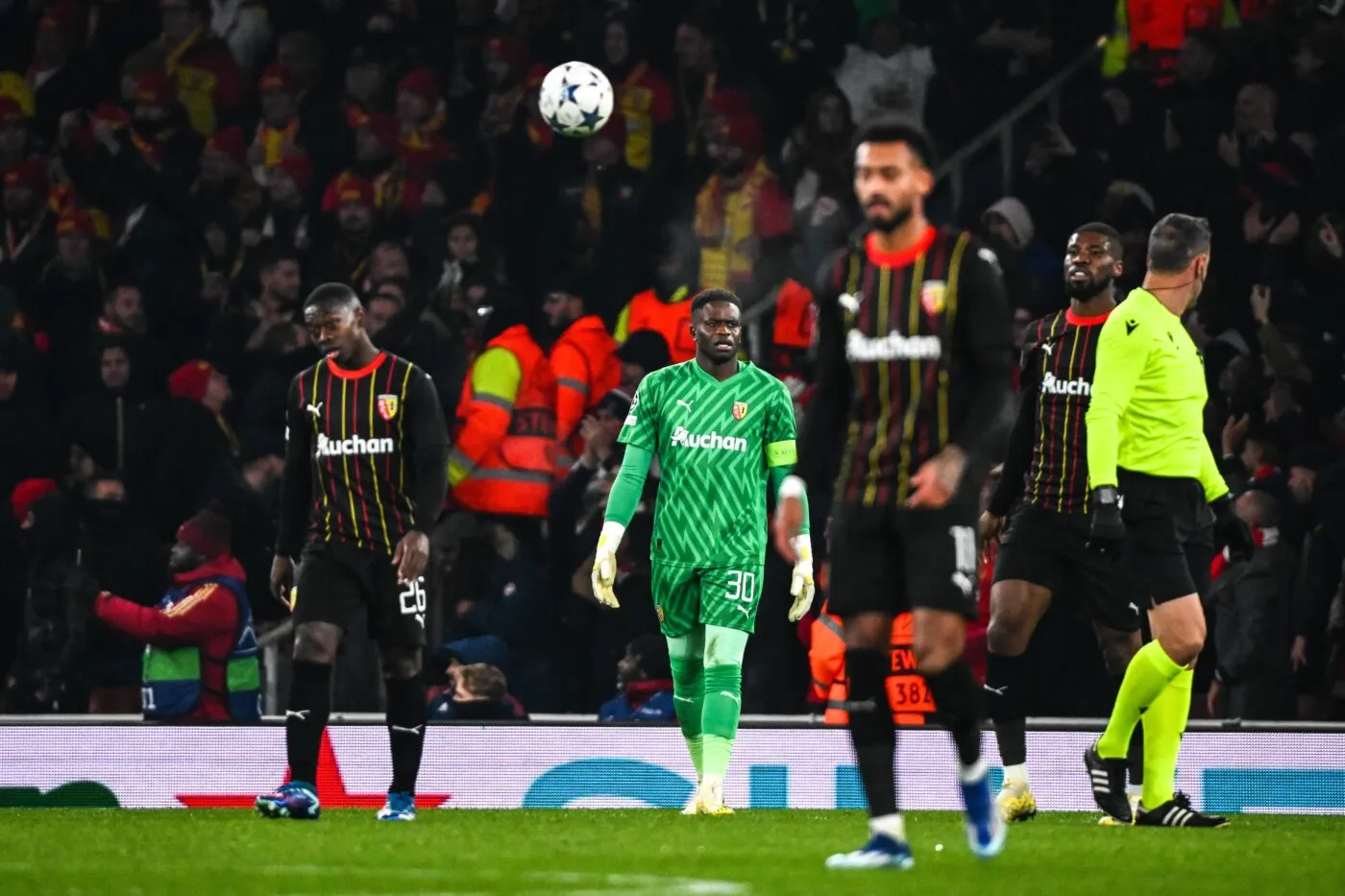 Brice SAMBA of Lens looks dejected during the UEFA Champions League, match between Arsenal Football Club and Racing Club de Lens at Emirates Stadium on November 29, 2023 in London, England. (Photo by Anthony Dibon/Icon Sport)