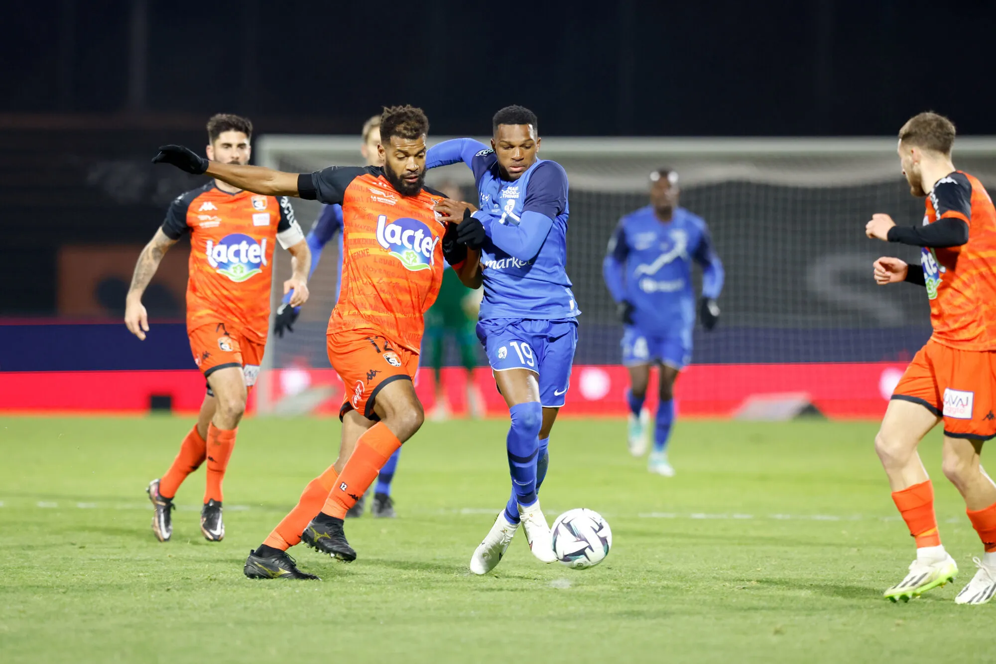 12 Yasser BALDE (slmfc) - 19 Lenny JOSEPH (gf38) during the Ligue 2 BKT match between Stade Lavallois Mayenne Football Club and Grenoble Foot 38 at Stade Francis Le Basser on December 2, 2023 in Laval, France. (Photo by Loic Baratoux/FEP/Icon Sport)