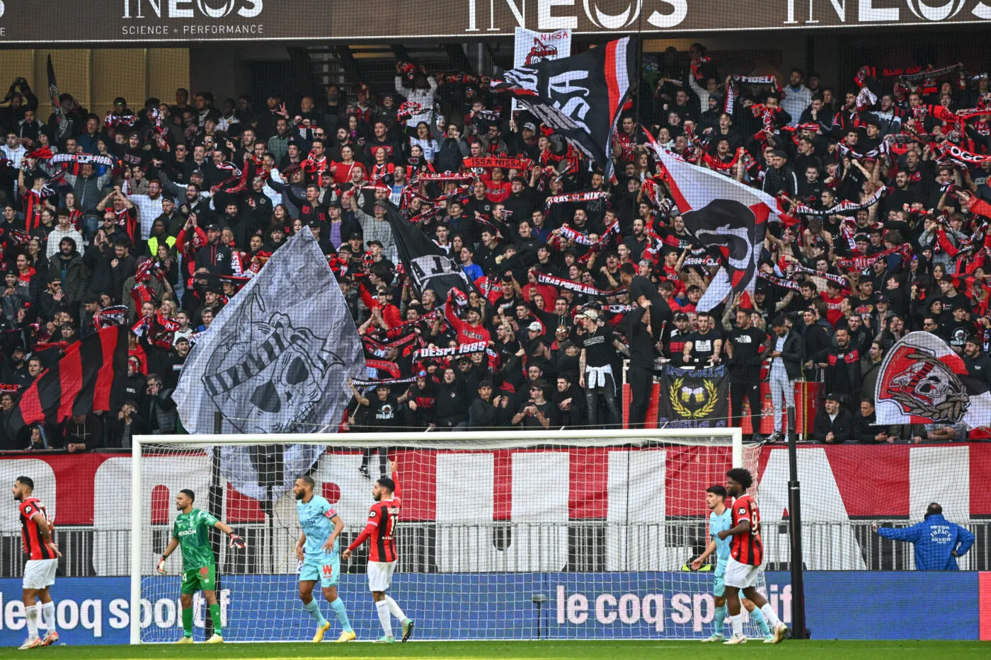 Fans of Nice during the Ligue 1 Uber Eats match between Olympique Gymnaste Club Nice and Stade de Reims at Allianz Riviera on December 10, 2023 in Nice, France. (Photo by Anthony Dibon/Icon Sport)