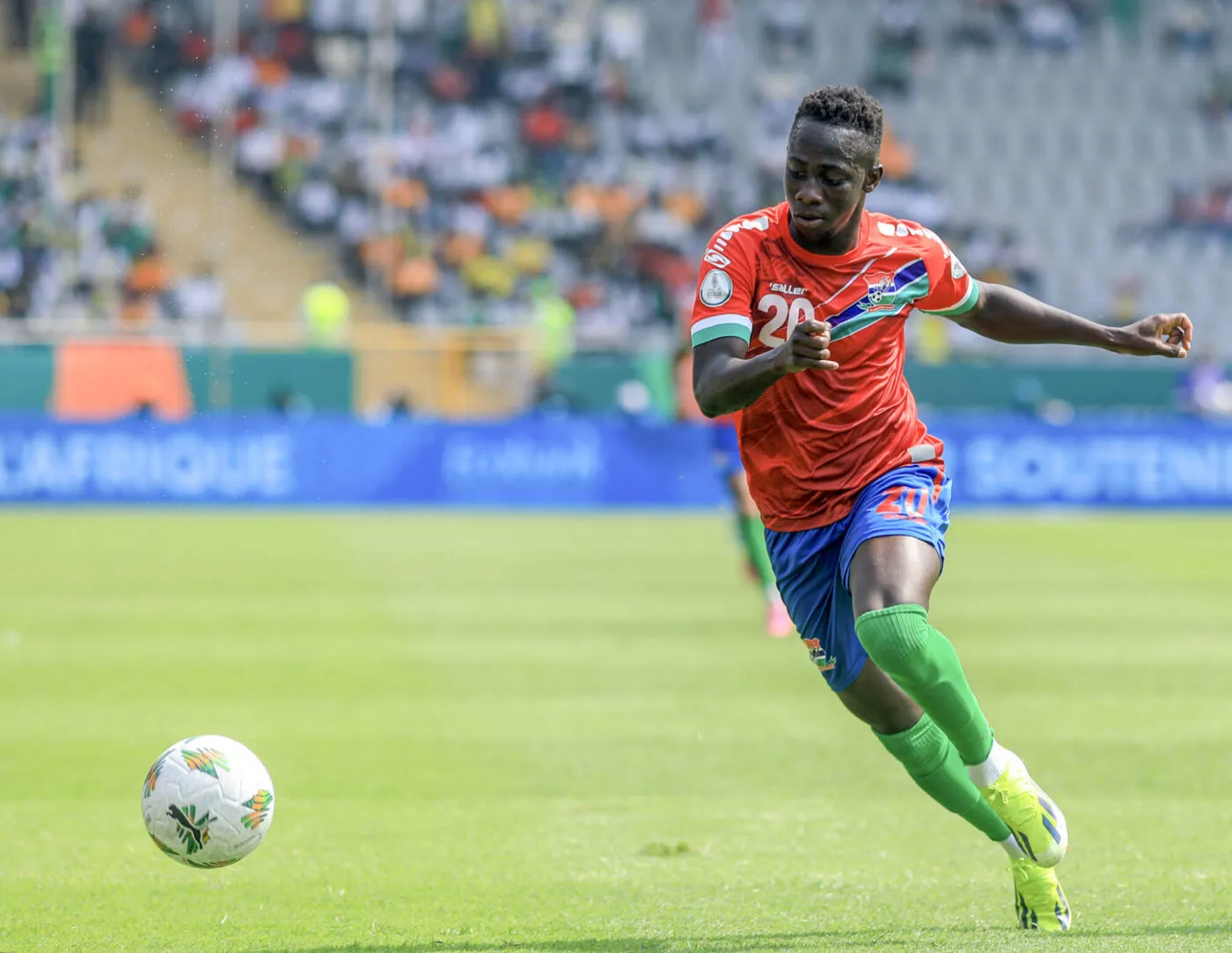 Yankuba Minteh of Gambia during the 2023 Africa Cup of Nations match between Senegal and Gambia at the Charles Konan Stadium in Yamoussoukro, Cote dIvoire on 15 January 2024 - Photo by Icon Sport