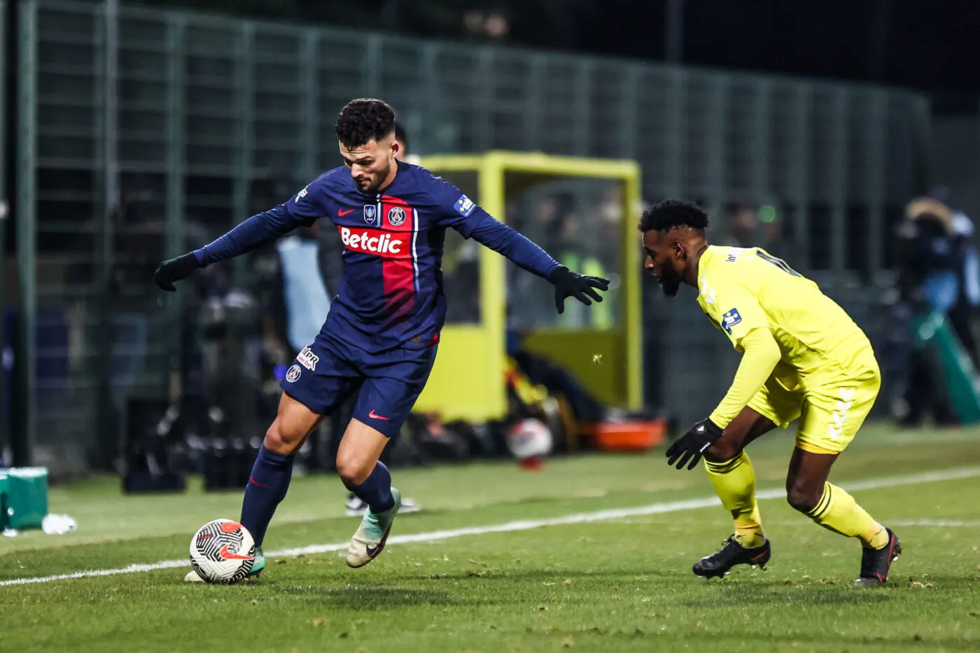 Goncalo RAMOS of PSG and Morgan Blaise JEAN-PIERRE of Orleans during the French Cup match between US Orleans Loiret and Paris Saint-Germain at Source Stadium on January 20, 2024 in Orleans, France. (Photo by Johnny Fidelin/Icon Sport)