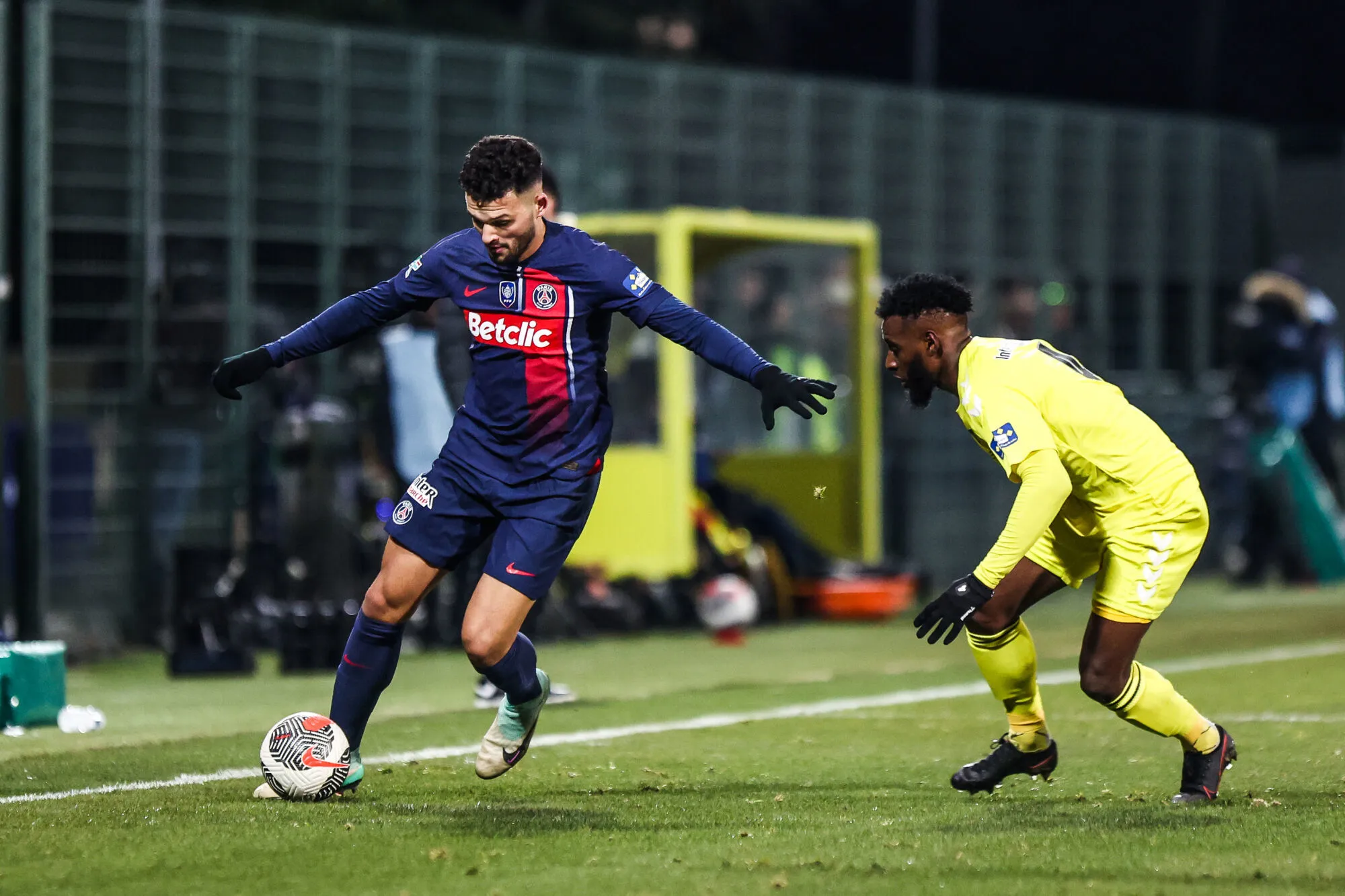 Goncalo RAMOS of PSG and Morgan Blaise JEAN-PIERRE of Orleans during the French Cup match between US Orleans Loiret and Paris Saint-Germain at Source Stadium on January 20, 2024 in Orleans, France. (Photo by Johnny Fidelin/Icon Sport)