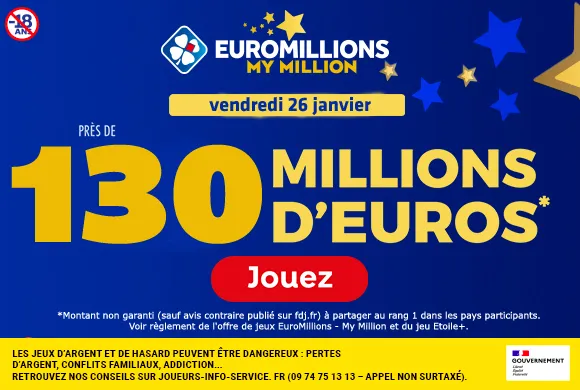 EuroMillions vendredi 26 janvier : Méga Jackpot de 130 millions d’euros à gagner !
