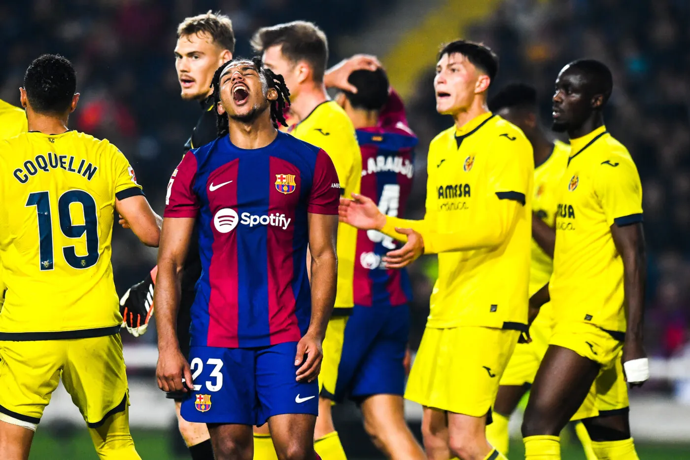 Jules KOUNDE of FC Barcelona during the La Liga EA Sports match between FC Barcelona and Villarreal CF played at Lluis Companys Stadium on January 27, 2024 in Barcelona, Spain.