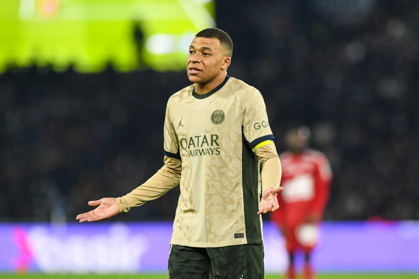 Kylian MBAPPE of Paris SG looks dejected during the Ligue 1 Uber Eats match between Paris Saint-Germain Football and Stade Brestois 29 at Parc des Princes on January 28, 2024 in Paris, France. (Photo by Daniel Derajinski/Icon Sport)