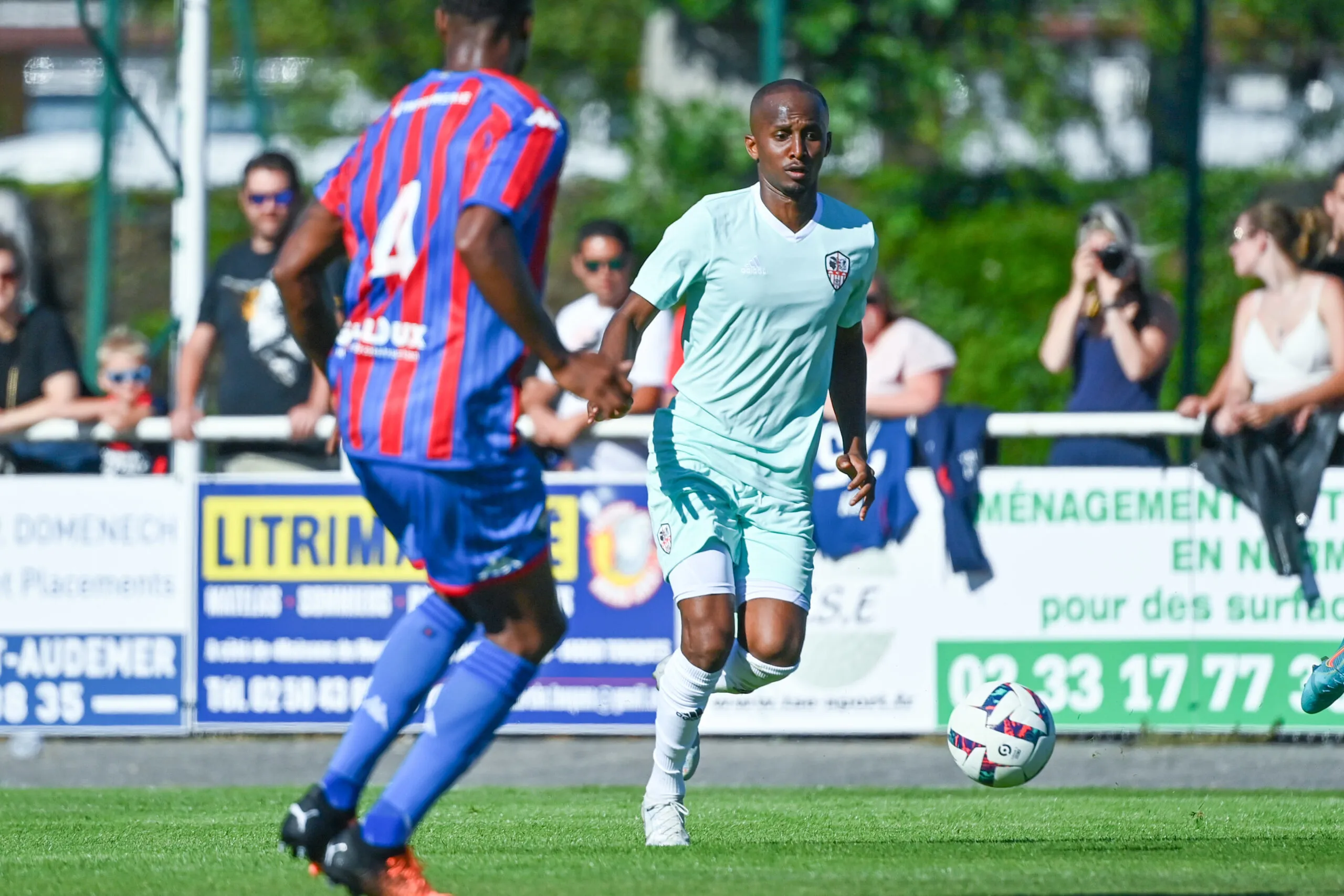 Lors d&rsquo;un match amical avec l&rsquo;AC Ajaccio contre le SM Caen, le 9 juillet 2022 à Deauville.