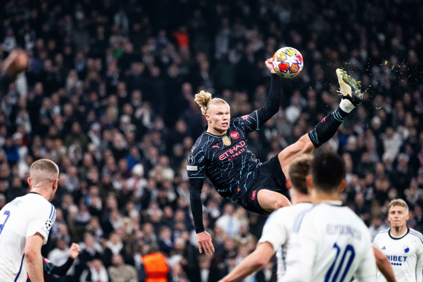 240213 Erling Braut Haaland of Manchester City during the UEFA Champions League football 1/8 final between FC Copenhagen and Manchester City on February 13, 2024 in Copenhaugen.  Photo: Ludvig Thunman / BILDBYRÅN / kod LT / LT0600 fotboll football soccer fotball champions league fc copenhagen manchester city bbeng   - Photo by Icon Sport