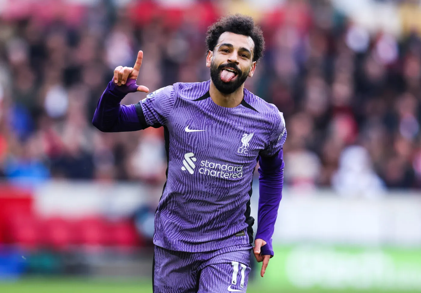 London, England, 17th February 2024. Mohamed Salah of Liverpool celebrates after scoring to make it 3-0 during the Premier League match at Gtech Community Stadium, London. Picture credit should read: Paul Terry / Sportimage - Photo by Icon Sport