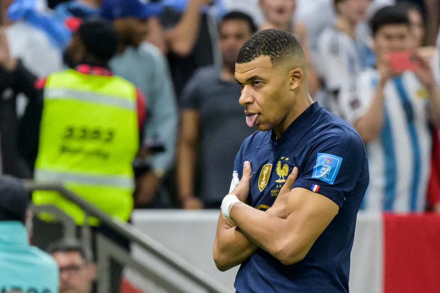 221218 Kylian Mbappe of France celebrates after scoring 3-3 during the FIFA World Cup 2022 final between Argentina and France on December 18, 2022 in Doha. Photo: Joel Marklund / BILDBYRÅN / kod JM / JM0415