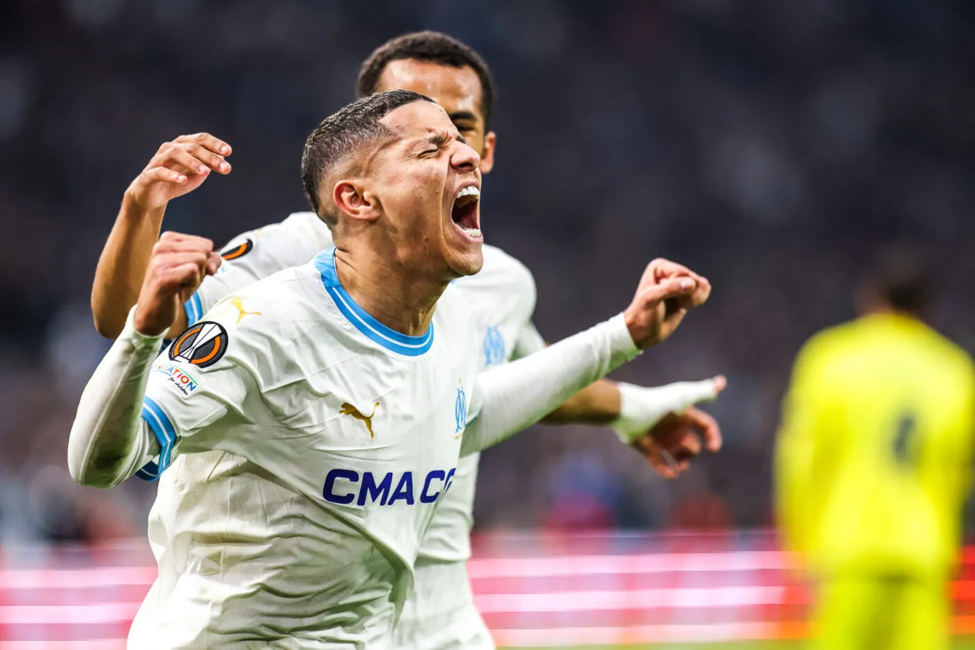 Amine HARIT of Marseille celebrates a goal during the UEFA Europa League match between Marseille and Villarreal at Orange Velodrome on March 7, 2024 in Marseille, France.(Photo by Johnny Fidelin/Icon Sport)   - Photo by Icon Sport