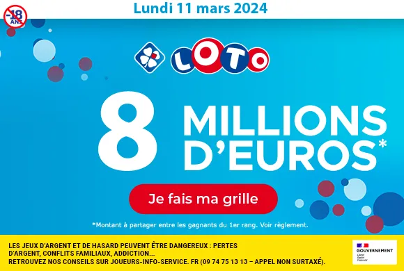 Loto du lundi 11 mars 2024 : 8 millions d’euros à gagner !