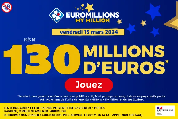 EuroMillions vendredi 15 mars 2024 : Méga Jackpot de 130 millions d&rsquo;euros à gagner
