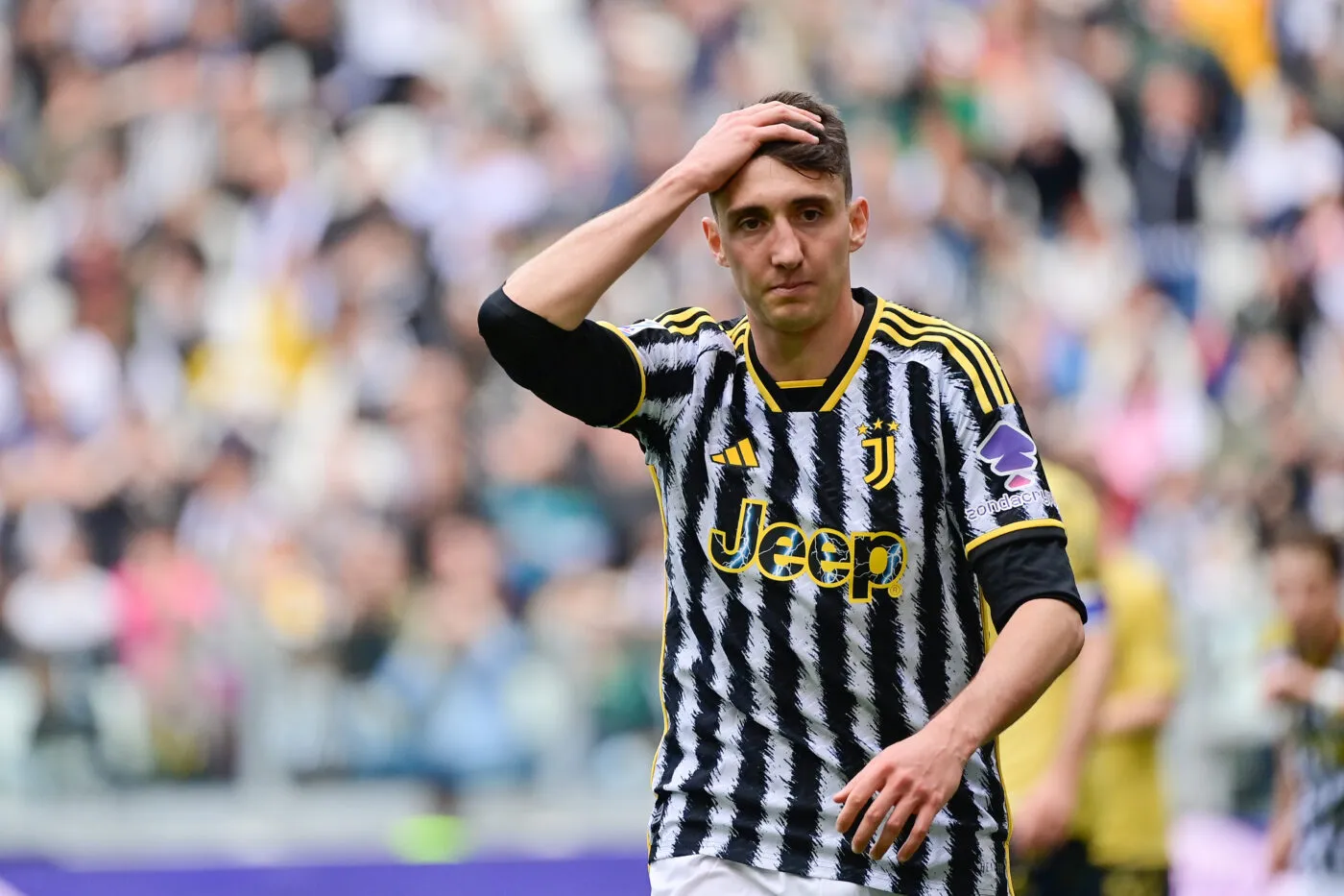 Juventus' Andrea Cambiaso  reacts after missing a scoring chance  during the Serie A soccer match between Juventus and Genoa at the Allianz Stadium in Torino, north west Italy - Sunday, March 17, 2024. Sport - Soccer . (Photo by Marco Alpozzi/Lapresse)   - Photo by Icon Sport
