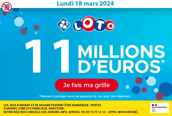 Loto du lundi 18 mars 2024 : 11 millions d'euros à gagner !