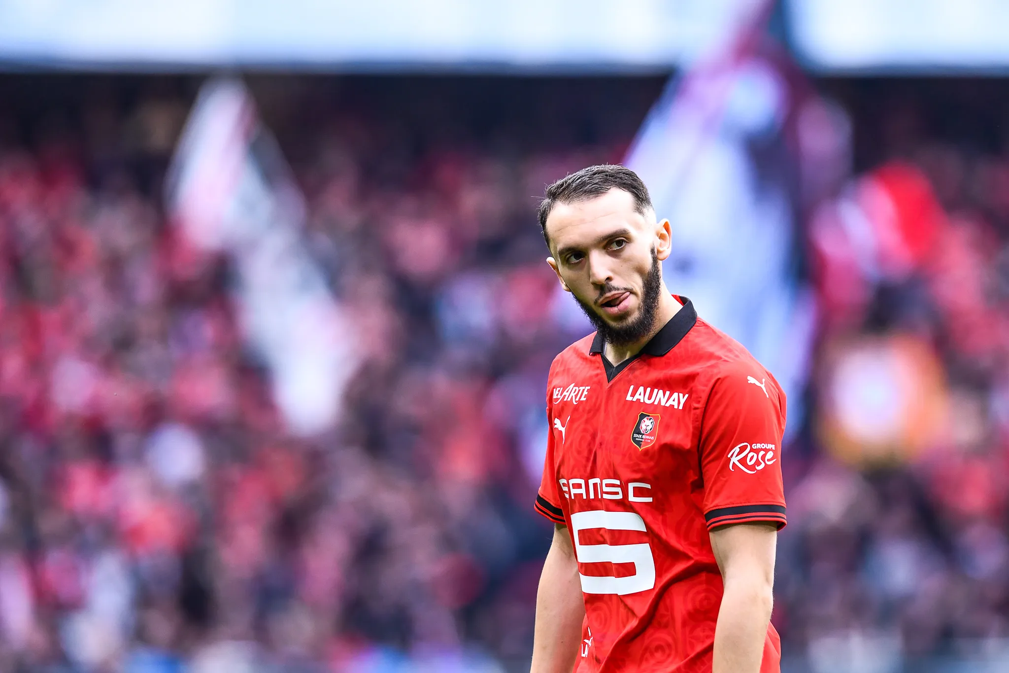 Amine GOUIRI of Rennes during the Ligue 1 Uber Eats match between Rennes and Marseille at Roazhon Park on March 17, 2024 in Rennes, France.(Photo by Philippe Lecoeur/FEP/Icon Sport)   - Photo by Icon Sport