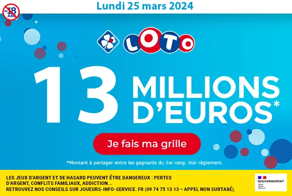 Loto du lundi 25 mars 2024 : 14 millions d’euros à gagner !