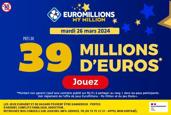 EuroMillions mardi 26 mars 2024 : 39 millions d’euros à gagner