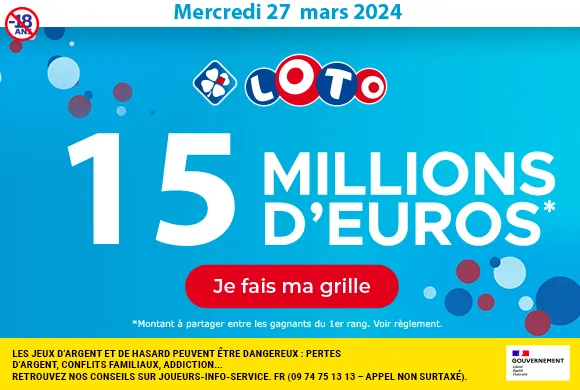 Loto du mercredi 27 mars 2024 : 15 millions d’euros à gagner !