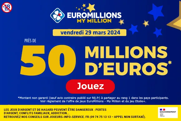 EuroMillions vendredi 29 mars 2024 : 50 millions d’euros à gagner