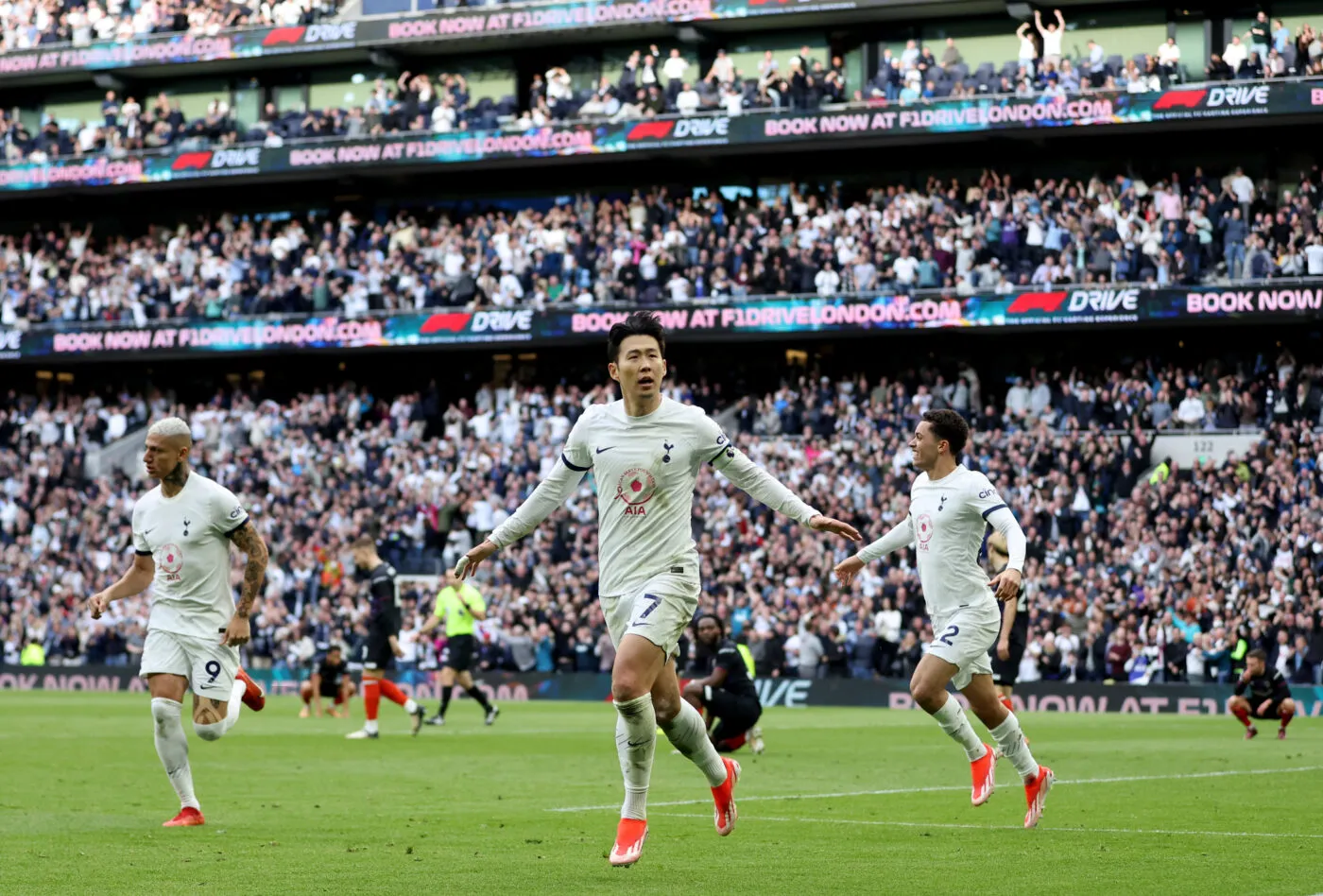 Tottenham Hotspur's Son Heung-Min celebrates scoring his sides second goal of the game during the Premier League match at the Tottenham Hotspur Stadium, London. Picture date: Saturday March 30, 2024.   - Photo by Icon Sport