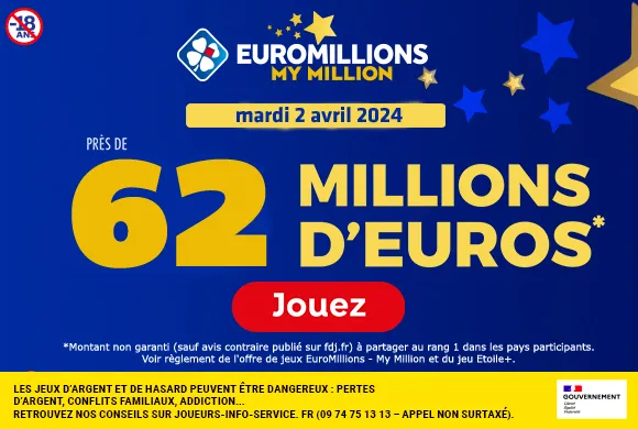 EuroMillions mardi 2 avril 2024 : 62 millions d’euros à gagner