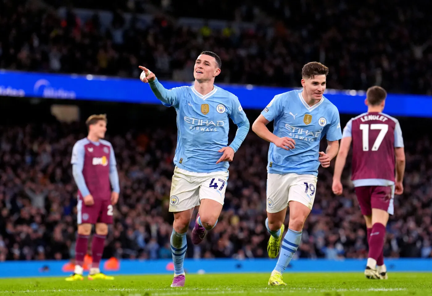 Manchester City's Phil Foden celebrates scoring their side's third goal of the game during the Premier League match at the Etihad Stadium, Manchester. Picture date: Wednesday April 3, 2024.   - Photo by Icon Sport