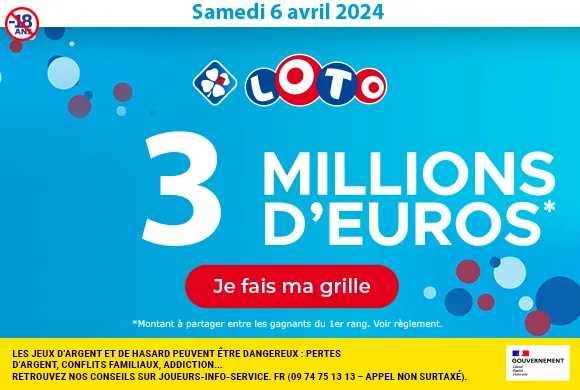 Loto du samedi 6 avril 2024 : 3 millions d’euros à gagner !