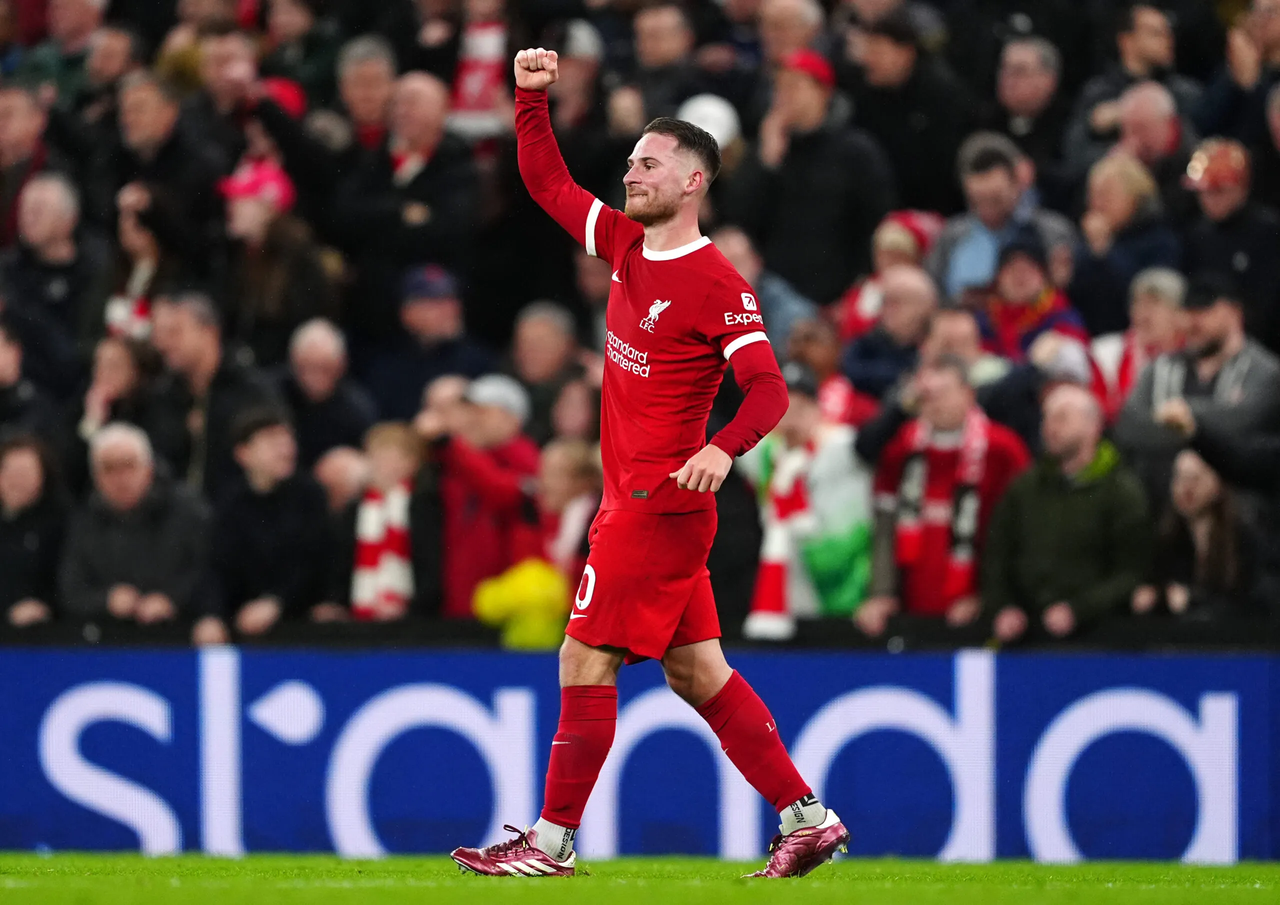 Liverpool's Alexis Mac Allister celebrates scoring their side's second goal of the game during the Premier League match at Anfield, Liverpool. Picture date: Thursday April 4, 2024.   - Photo by Icon Sport