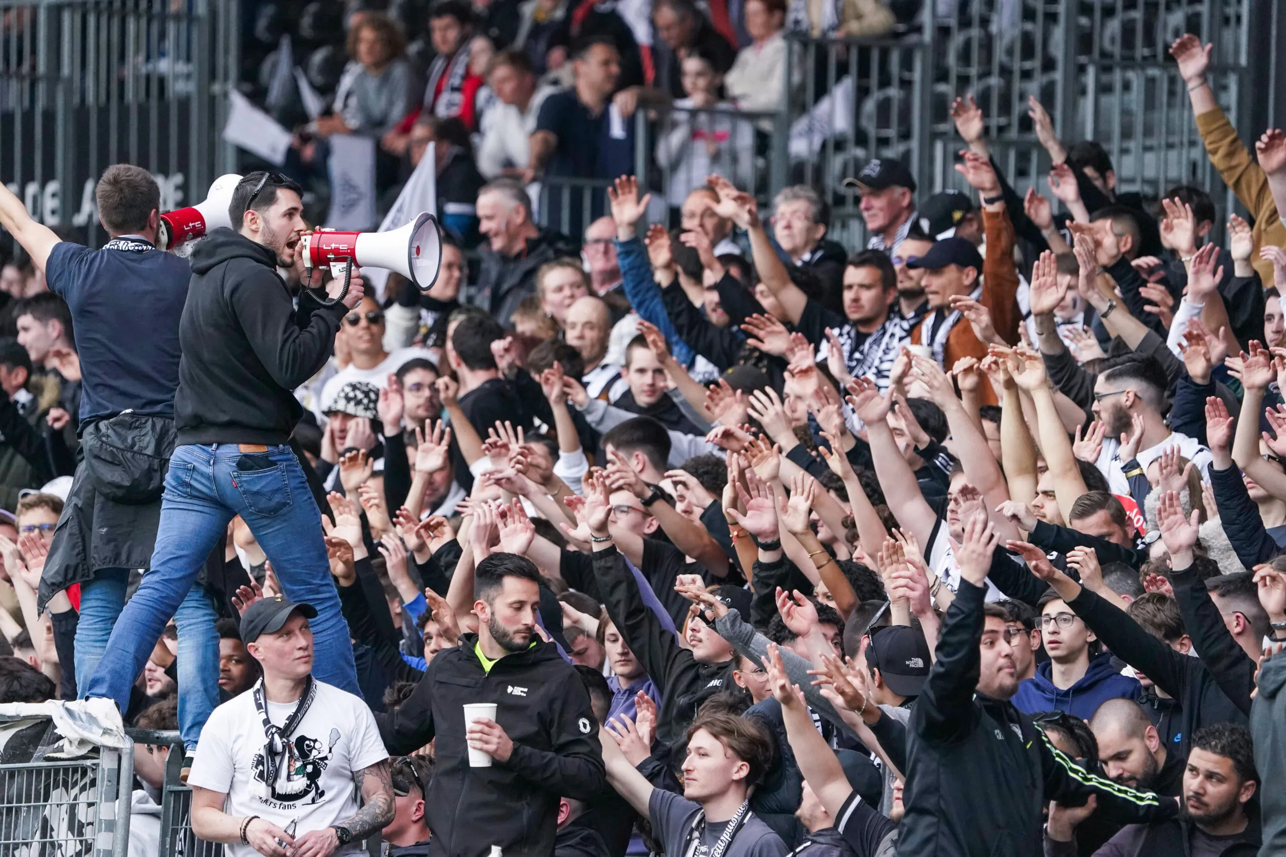 Supporters of Angers during the Ligue 2 BKT match between Angers and Laval at Stade Raymond Kopa on April 6, 2024 in Angers, France.(Photo by Eddy Lemaistre/Icon Sport)   - Photo by Icon Sport
