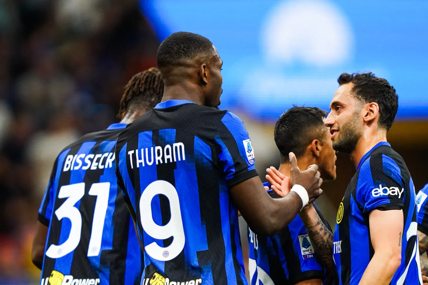 Inter’s Marcus Thuram  celebrates after scoring 1-0 during the Serie A soccer  match between Inter and Cagliari  at  San Siro stadium   , north Italy - Sunday 14 , April , 2024. Sport - Soccer . (Photo by Spada/LaPresse)   Photo by Icon Sport   - Photo by Icon Sport