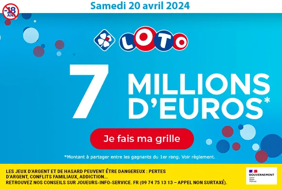 Loto du samedi 20 avril 2024 : 7 millions d’euros à gagner !