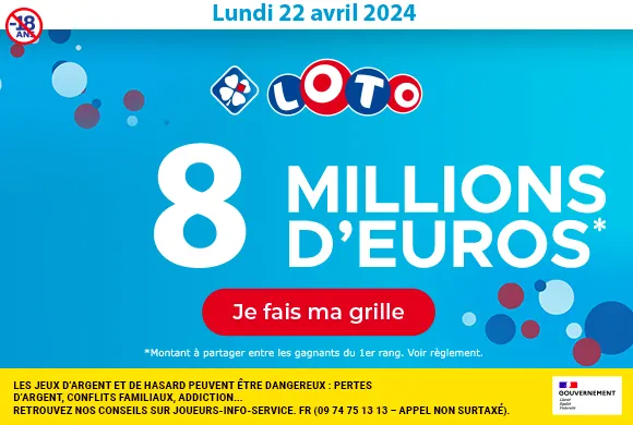 Loto du lundi 22 avril 2024 : 8 millions d’euros à gagner !