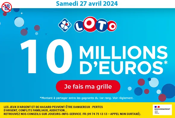 Loto du samedi 27 avril 2024 : 10 millions d’euros à gagner !