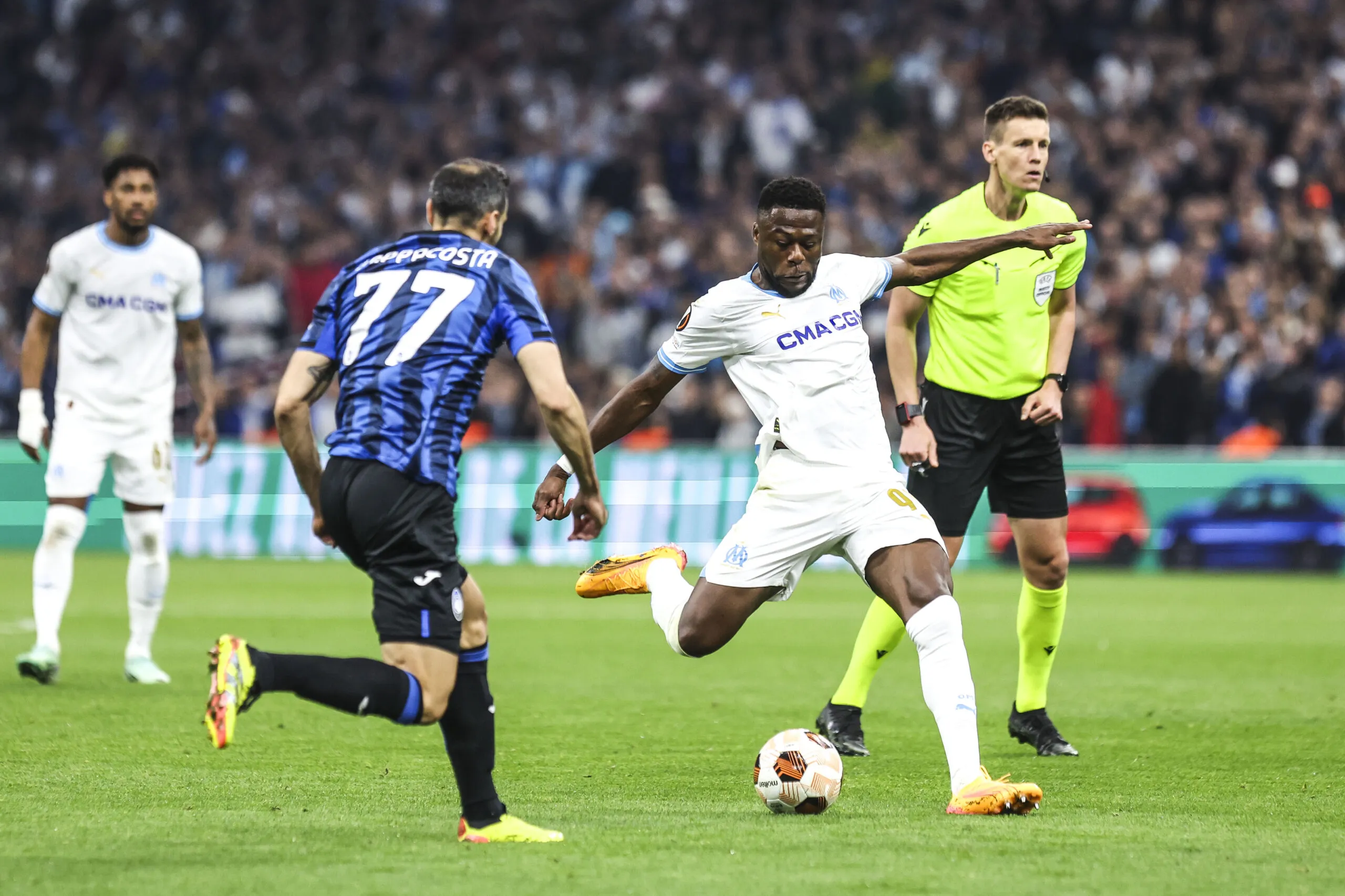 Chancel MBEMBA of Marseille scores his goal during the UEFA Europa League, Semi final match between Marseille and Atalanta at Oragne Velodrome, Marseille on May 2, 2024 in Marseille, France.(Photo by Johnny Fidelin/Icon Sport)   - Photo by Icon Sport