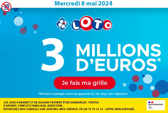 Loto du mercredi 8 mai 2024 : 3 millions d’euros à gagner !