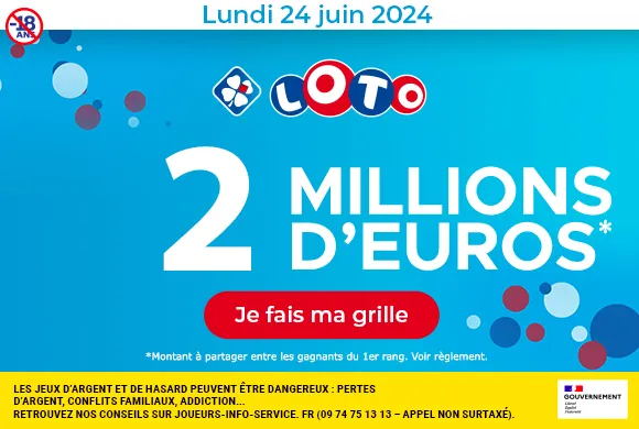 Loto lundi 24 juin 2024 : 2 millions d’euros à gagner !
