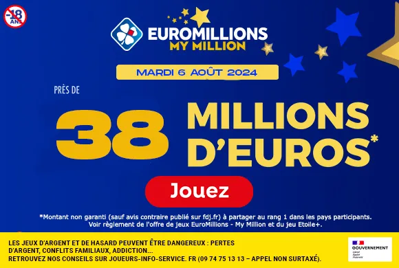 Euromillions mardi 5 août 2024 : 38 millions d’euros à gagner !