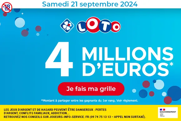 Loto samedi 21 septembre 2024 : 4 millions d’euros à gagner !