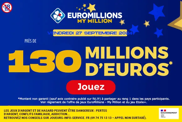 EuroMillions vendredi 27 septembre 2024 : Mega Jackpot de 130 millions d’euros à gagner !