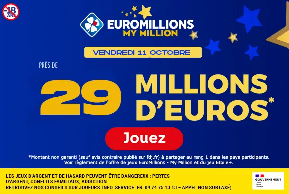 EuroMillions vendredi 11 octobre 2024 : 29 millions d’euros à gagner !