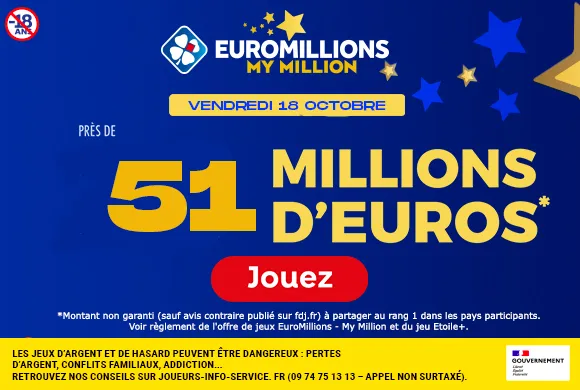 EuroMillions vendredi 18 octobre 2024 : 51 millions d’euros à gagner !