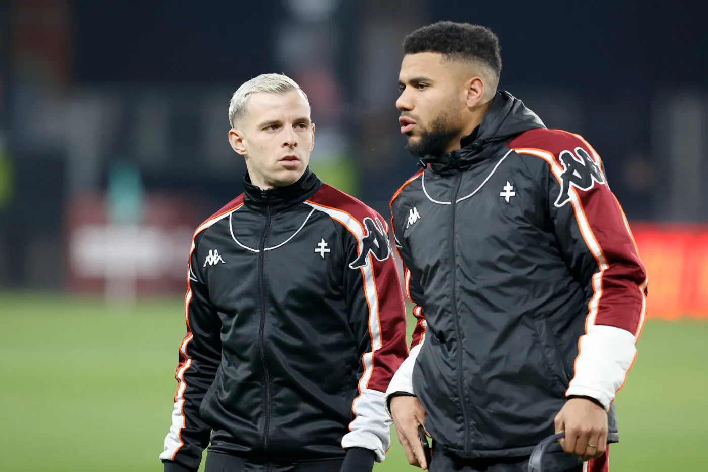 07 Gauthier HEIN (fcm) - 03 Matthieu UDOL (fcm) during the ligue 2 BKT match between Metz and Clermont at Stade Saint-Symphorien on February 8, 2025 in Metz, France. (Photo by Loic Baratoux/FEP/Icon Sport)   - Photo by Icon Sport